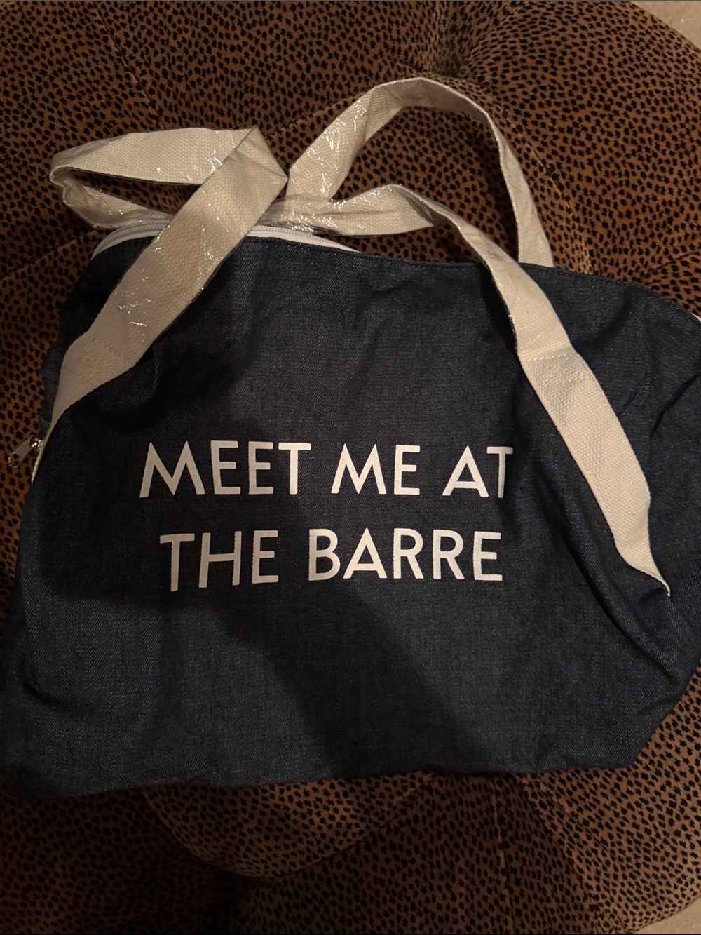 PRIVATE PARTY Navy Canvas Tote with Cream Straps - "MEET ME AT THE BARRE"